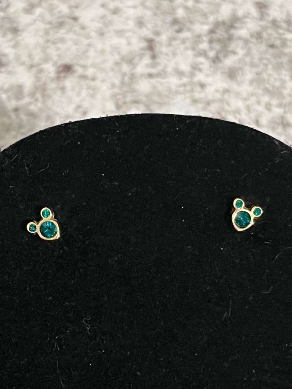 Disney Gold Tone and Emerald Birthstone Mickey/Minnie Mouse Earring Studs